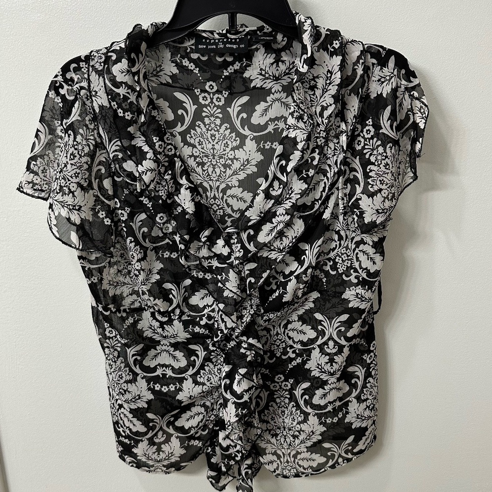 New York City Design Co. Ruffle Front Tie Bohemian Style Blouse/Top Size Small